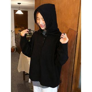 Buttoned Wool Blend Hoodie