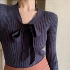 Bow Front V-neck Knit Top