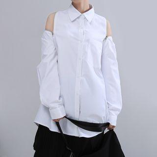 Zip-back Cold Shoulder Long-sleeve Shirt