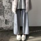 V-neck Sweater / Faux-fur Vest / High Waist Wide-leg Pants