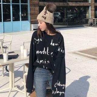 Fray-hem Letter Print Pullover