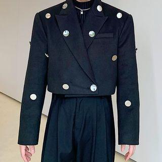 Metallic Button Accent Cropped Blazer