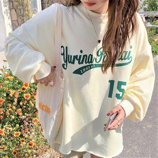Lettering Print Sweatshirt Light Yellow - One Size