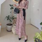 3/4-sleeve Tie-front Midi A-line Dress