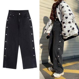 Button-side Straight Leg Jeans