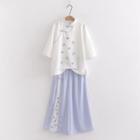 Elbow-sleeve Frog Buttoned Top / Wide-leg Pants / Set