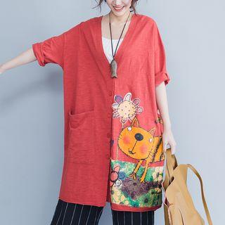Elbow-sleeve Printed Long Jacket