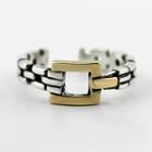 925 Sterling Silver Chained Open Ring Ring - Gold & Silver - One Size