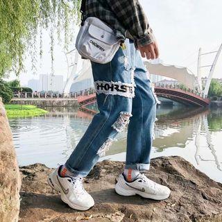 Letter Ripped Straight Fit Jeans