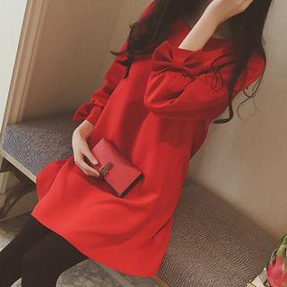 Bow Long-sleeve Shift Dress