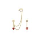Fashion Simple Plated Gold Love Arrow Asymmetric Earrings With Red Cubic Zircon Golden - One Size
