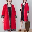 Floral Embroidered Open-front Jacket Red - One Size