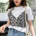 Short-sleeve Sequin Leopard Pattern T-shirt