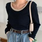U-neck Piped Ribbed Knit Top