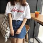 Elbow Sleeve Embroidered T-shirt