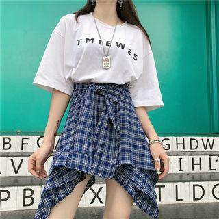 Hanky Hem Mock Sleeve Plaid Mini Skirt