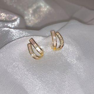 Rhinestone Double Hoop Earring Gold - One Size