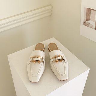 Square-toe Horsebit Flat Mules