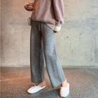 Plain High-waist Cable-knit Wide-leg Pants