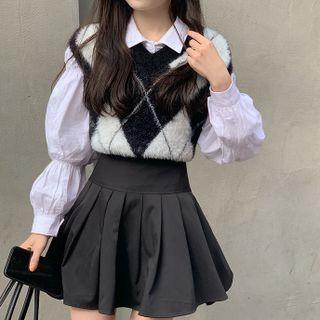 Argyle Sweater Vest / Shirt / A-line Skirt