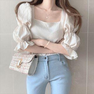 Puff-sleeve Square-neck Chiffon Top
