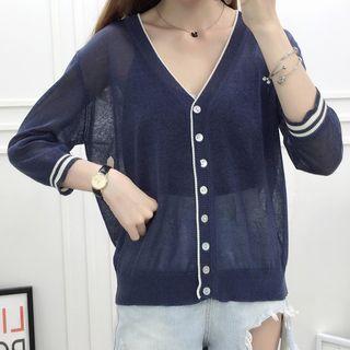 3/4-sleeve Sheer Buttoned Cardigan