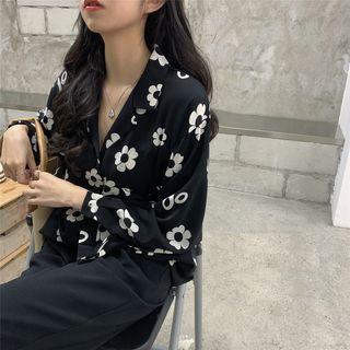 Flower Print Long-sleeve Blouse As Figure - One Size