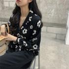 Flower Print Long-sleeve Blouse As Figure - One Size