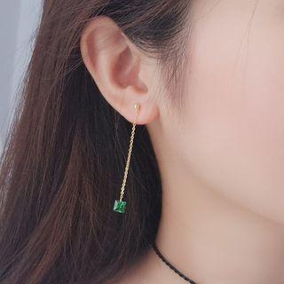 925 Sterling Silver Square Gemstone Dangle Earring 1 Pair - As Shown In Figure - One Size
