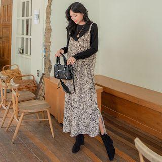 Plus Size Leopard Maxi Pinafore Dress