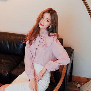 Tie-neck Frilled-collar Blouse