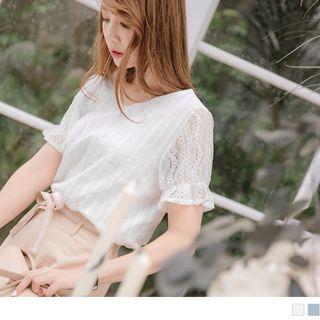Panel Sleeve V-neck Short-sleeve Top