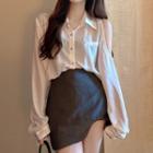 Long Sleeve Cold Shoulder Shirt / Asymmetrical Mini Skirt