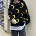 Moon Patterned Round Neck Sweater
