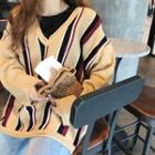 Color-block Striped Loose-fit V-neck Sweater