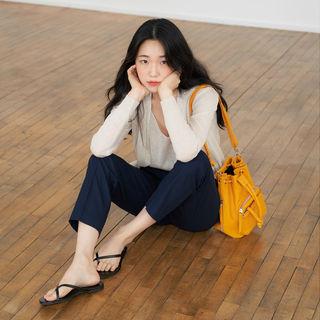 Set: V-neck Sheer Cardigan + Sleeveless Knit Top