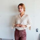 Notched-lapel 3/4-sleeve Blouse