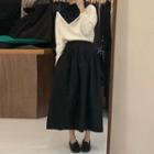 Contrast Collar Sweater / Midi A-line Skirt