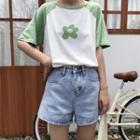 Short-sleeve Flower Print Raglan T-shirt