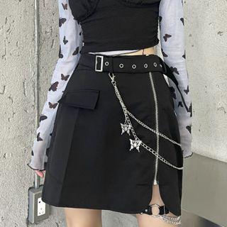 Set: Belted Zip Mini Pencil Skirt + Butterfly Layered Chain