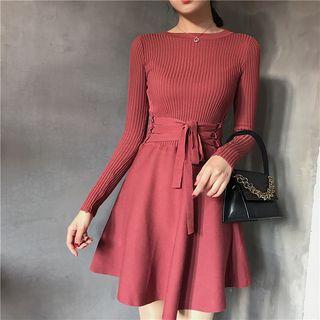 Tie Waist A-line Knit Dress
