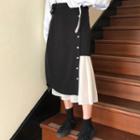 Midi Color Block A-line Skirt Black - One Size