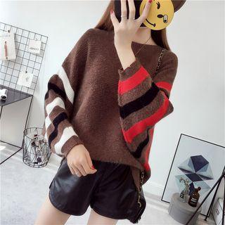 Batwing-sleeve Stripe-accent Sweater