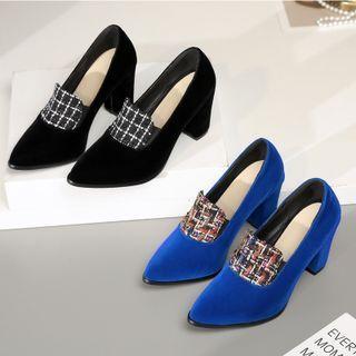 Chunky Heel Tweed Panel Pumps