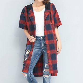 Elbow-sleeve Check Shirt Jacket