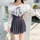 Bell-sleeve Lace Panel Dotted Swim Dress