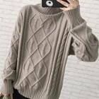 Plain Mock Neck Cable-knit Sweater