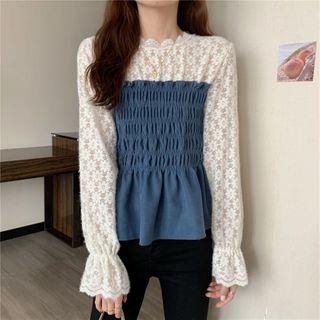 Flared-cuff Lace Panel Blouse
