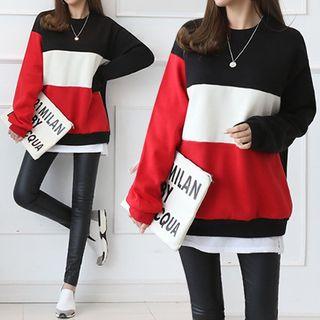 Color-block Loose-fit Sweatshirt Red - One Size