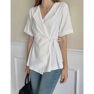 Open-placket Pintuck Wrap Blouse